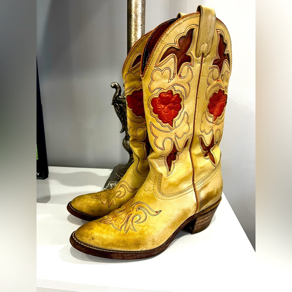 Women's Western Cowboy Boots - Cream, Brown, and Rust Orange